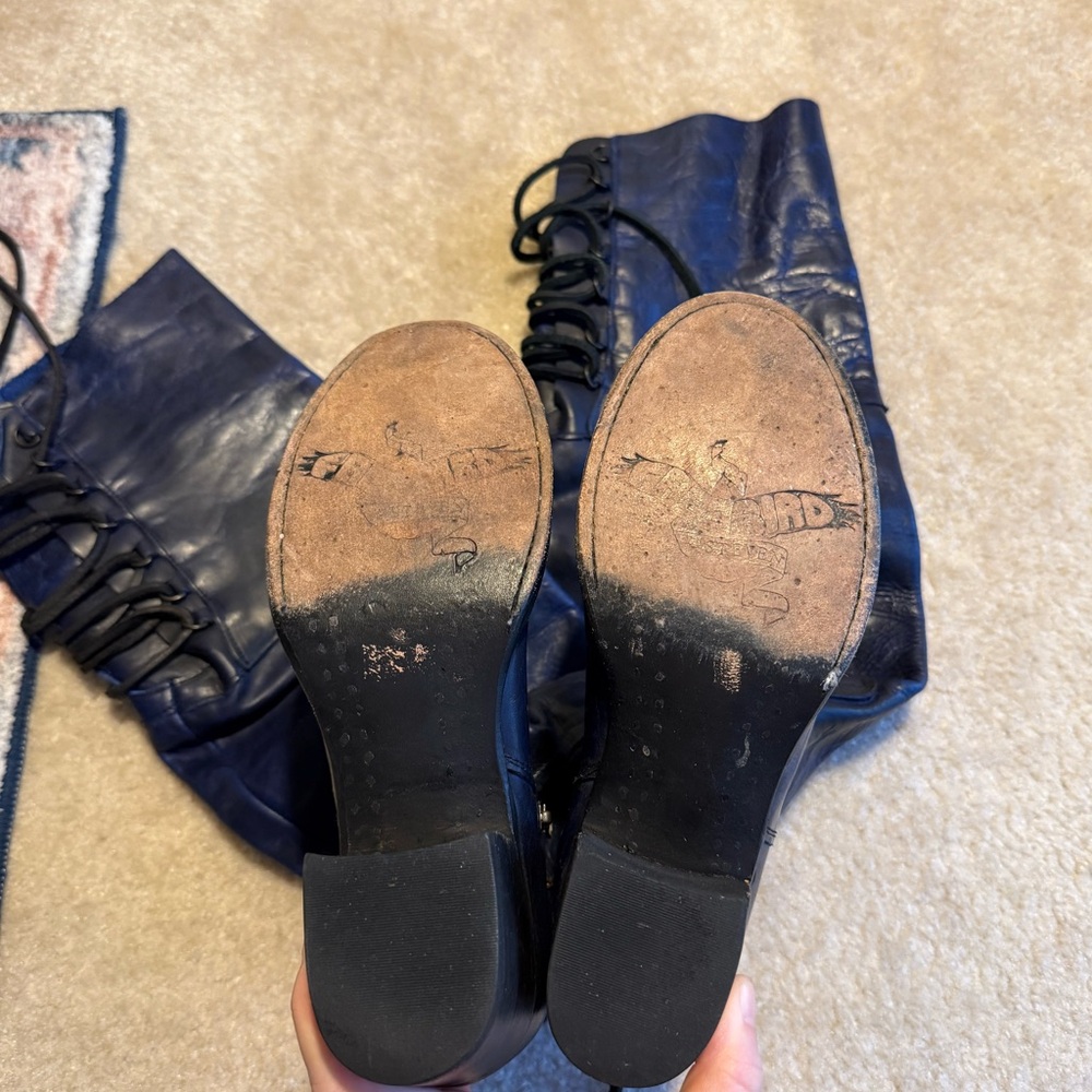Freebird by Steven 100% Genuine Leather ‘Rolls’ Blue Over the Knee Lace Up Boots - Picture 11 of 11